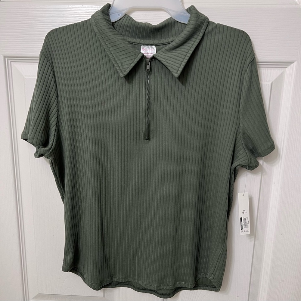 No Boundaries Juniors Green Top Plus Size XL 15-17 Polo Shirt Short Sleeve NWT